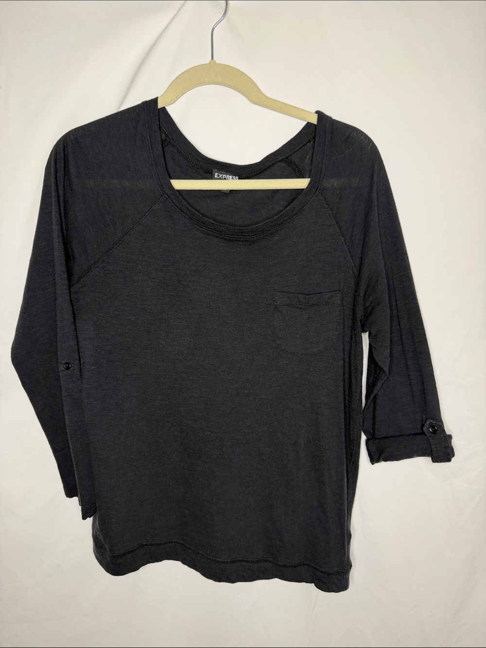 Express Black Long Sleeve Pocket Tee